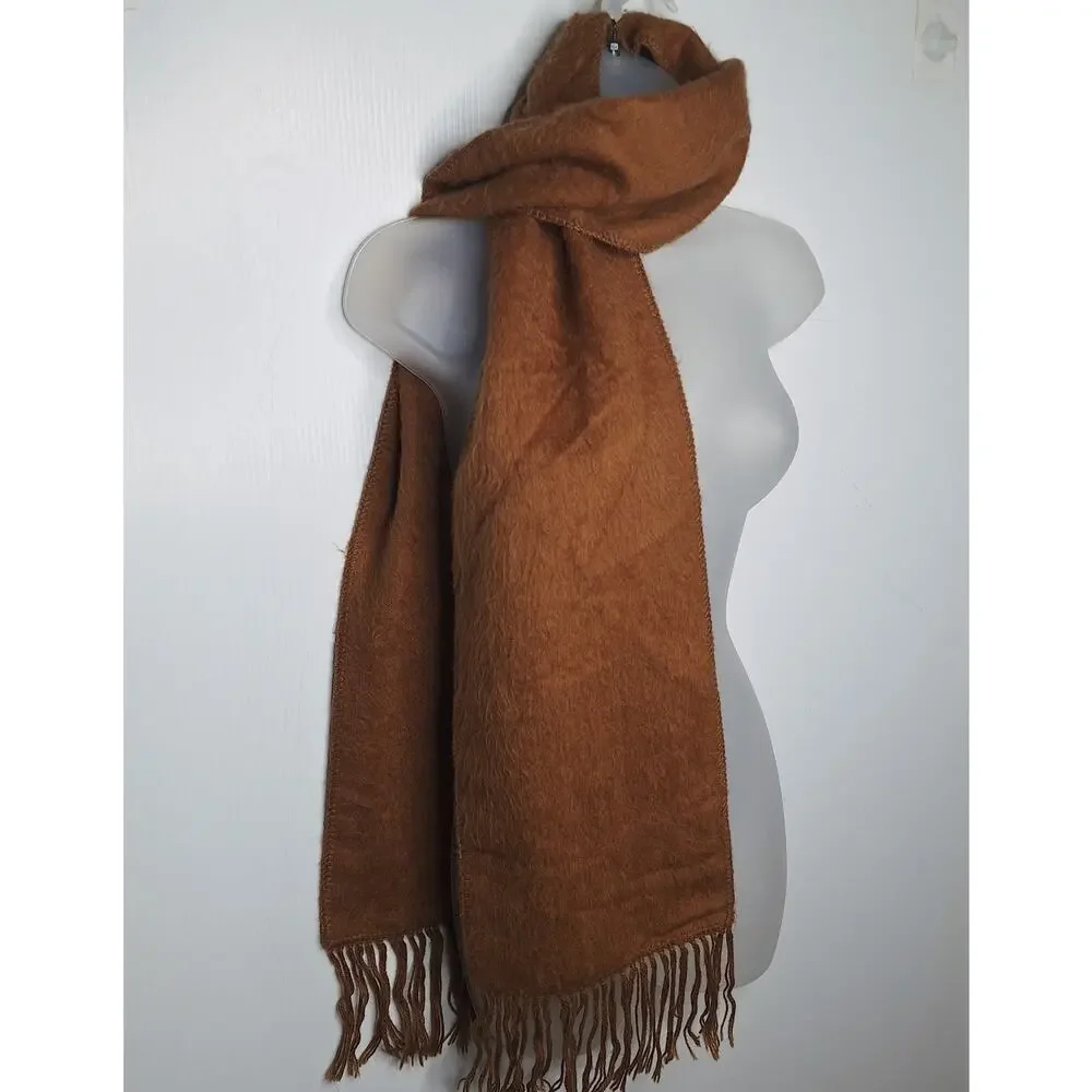 Sanyork Fair Trade 100% Alpaca Scarf Peru Fringe Butterscotch Brown Fuzzy